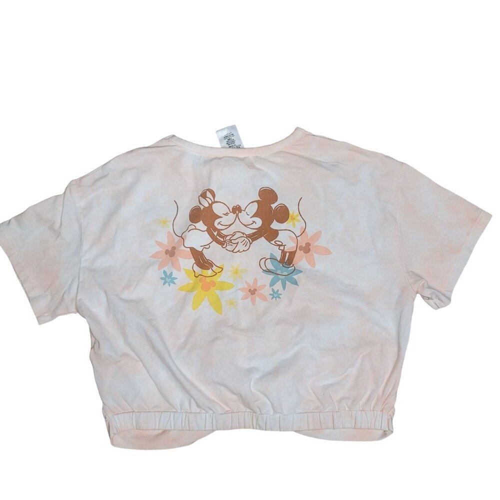 Disney rare Asia release Crop Twist Tie-Dye Embroidered mickey Mouse tee shirt L